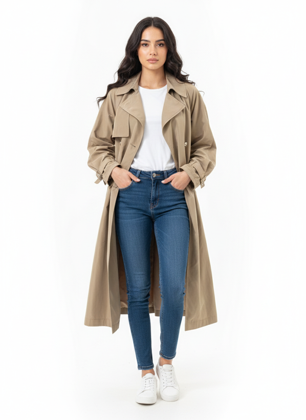 سایز M,کرمی رنگ ،آستر کشی ندارد،مناسب پاییز و بهار ،قد ببند تا زیر زانو